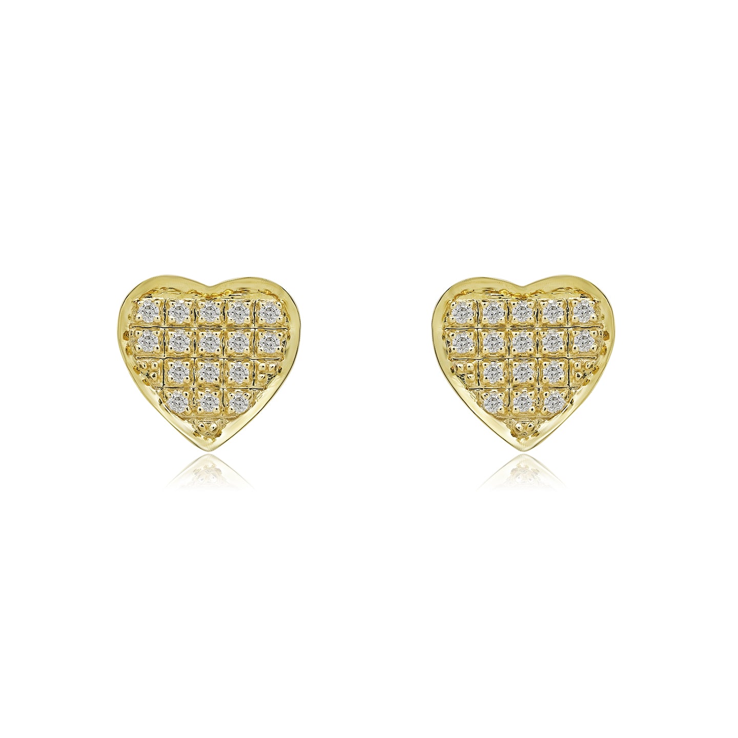 10K 0.18CT 8MM Yellow Gold Diamond Heart Screw-Back Earrings