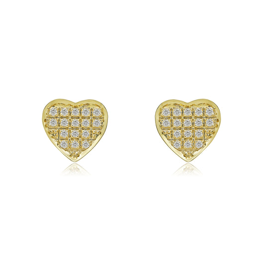 10K 0.18CT 8MM Yellow Gold Diamond Heart Screw-Back Earrings