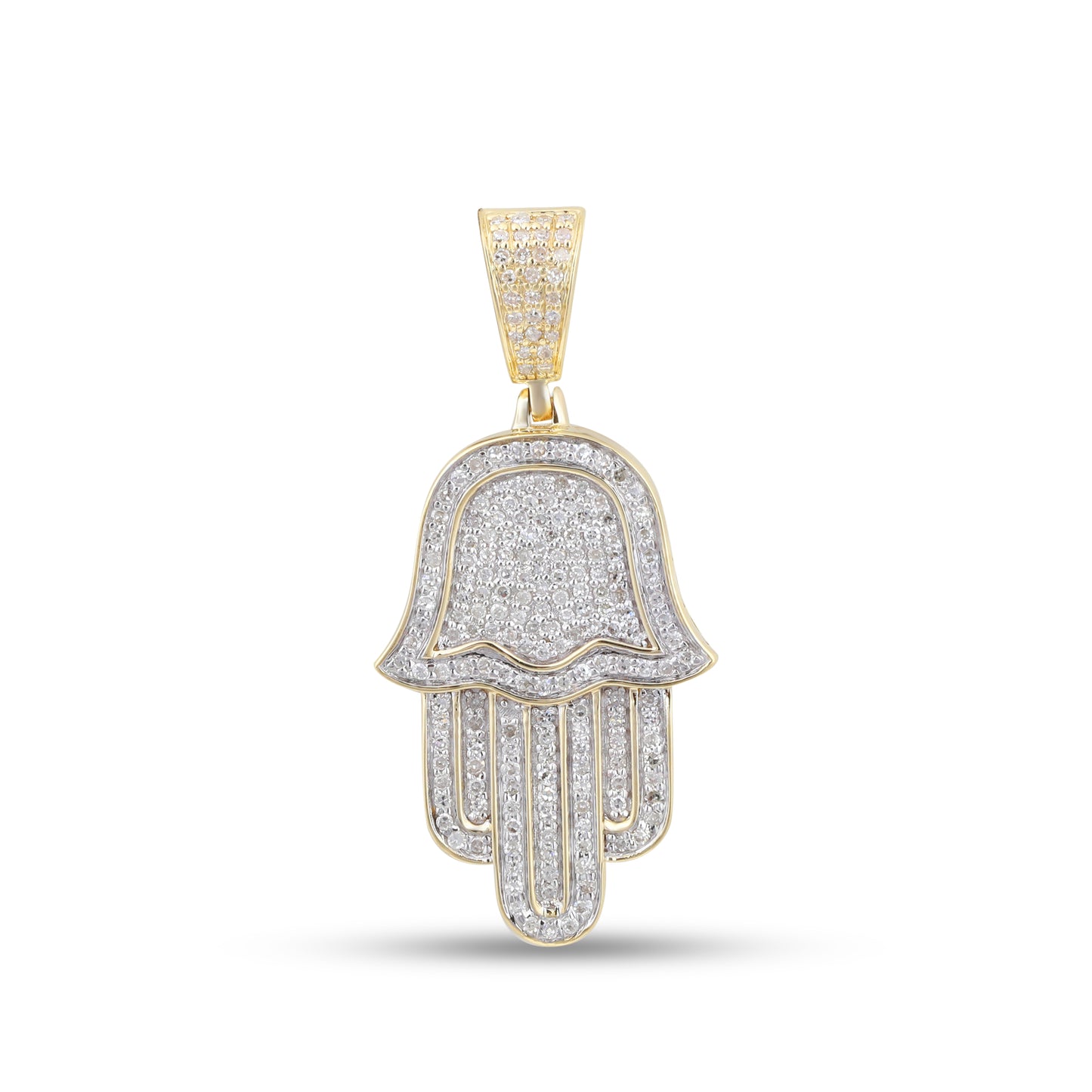 10K 0.45T 1.2" Yellow Gold Diamond Hamsa Pendant