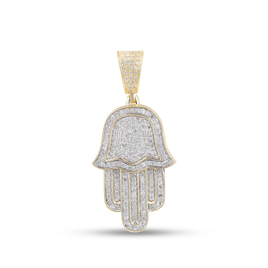 10K 0.45T 1.2" Yellow Gold Diamond Hamsa Pendant