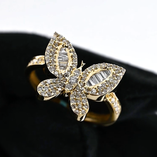 14K 0.55CT Diamond Baguette Gold Butterfly Ring
