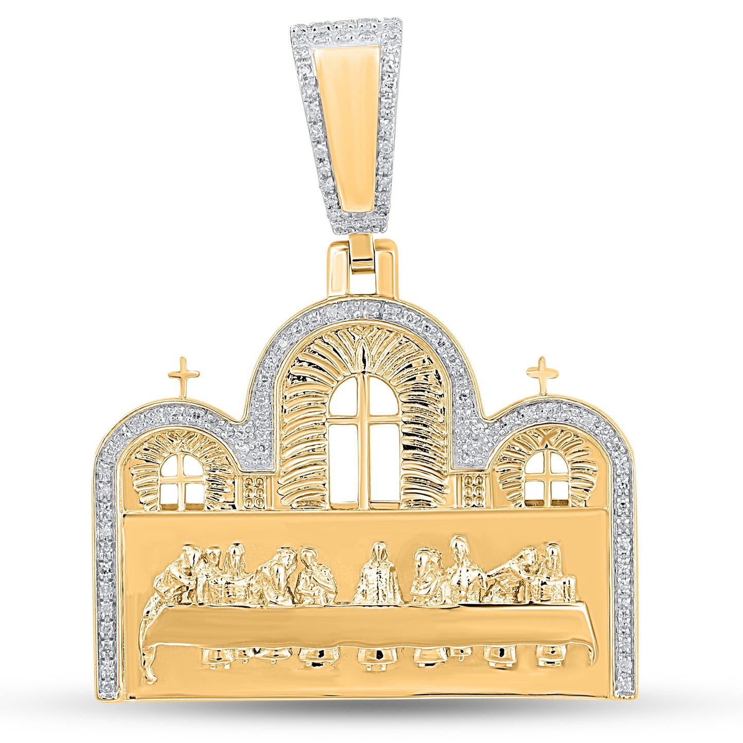 10K 0.22CT 1.5" Diamond Last Supper Gold Pendant