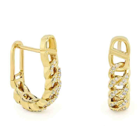 10K 0.25CT Yellow Gold Diamond Cuban Link Hoop Earrings