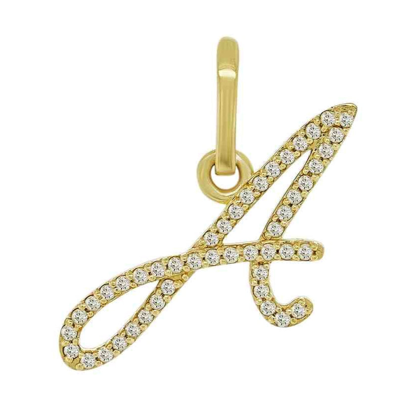 14K Yellow Gold Cursive Diamond Initial Pendants
