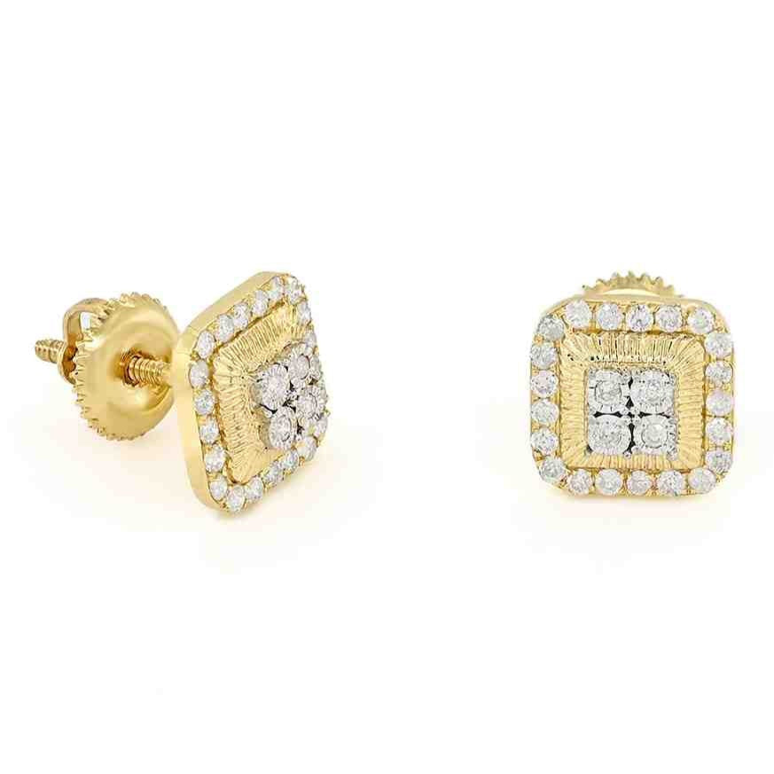14K 0.38CT 8MM Square Diamond Screw-Back Earrings