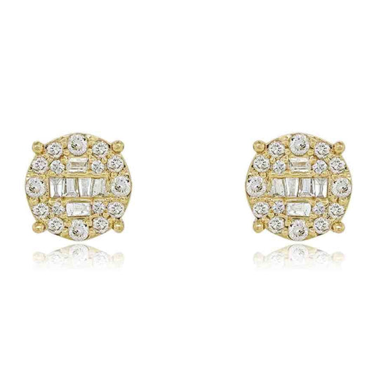 14K 0.47CT 8MM Round Diamond Baguette Screw-Back Earrings