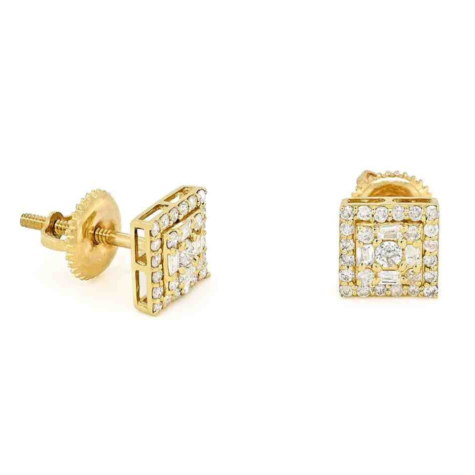 14K 0.49CT Square Diamond Baguette Screw-Back Earrings