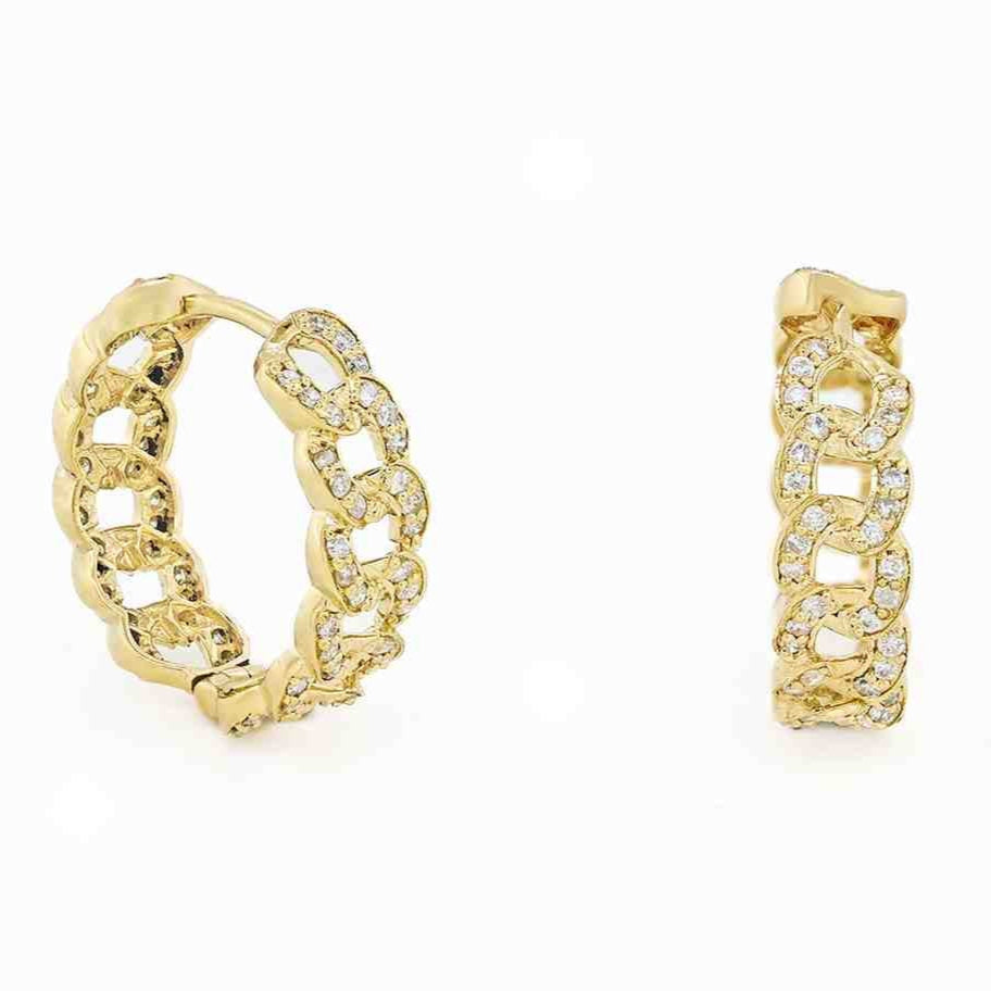 14K 0.59CT 15MM Yellow Gold Diamond Cuban Link Gold Earrings