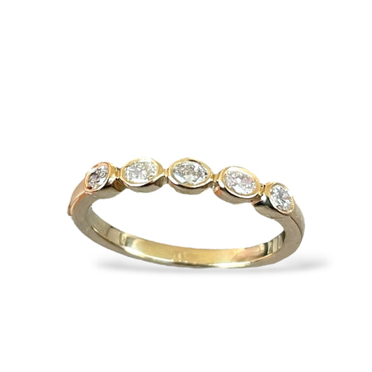 0.35CTS Yellow Gold Oval Cut Bezel Set Diamond Band