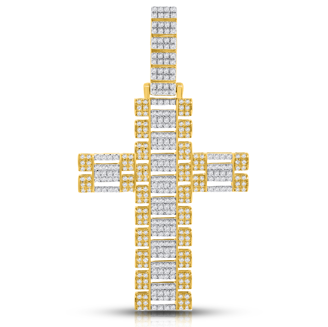 10K 1.10CT 2" Two-Tone Diamond Gold Cross