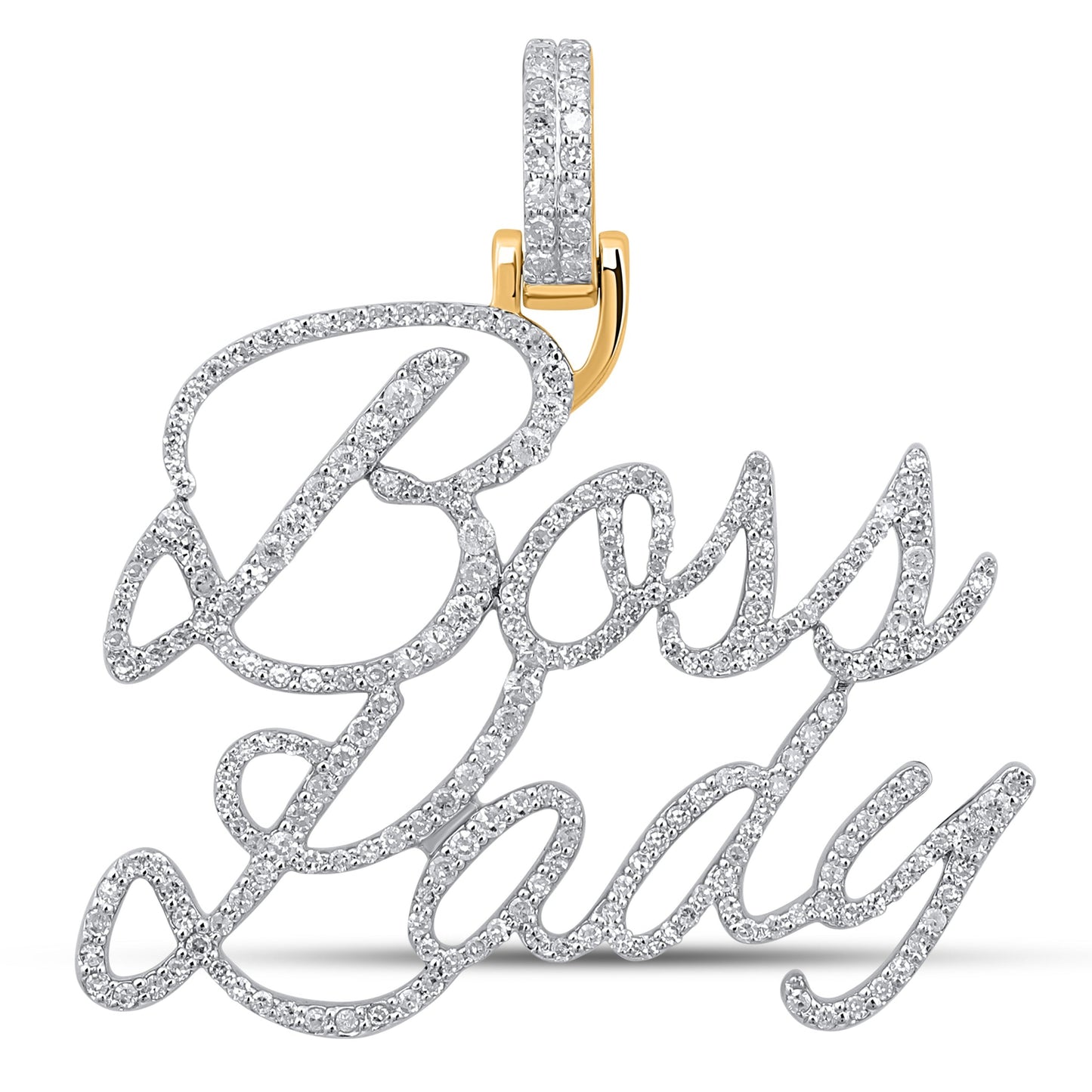 10K 1.21CT 1.5" Yellow Gold Diamond Boss Lady Pendant