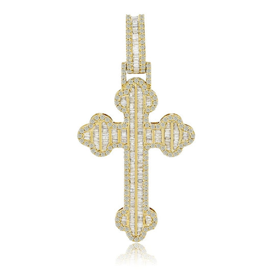 14K 1.18CT Yellow Gold Diamond Baguette Cross Pendant