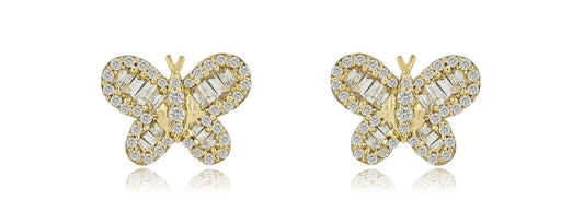10K 0.46CT Yellow Gold Diamond Baguette Butterfly Screw-Back Earrings