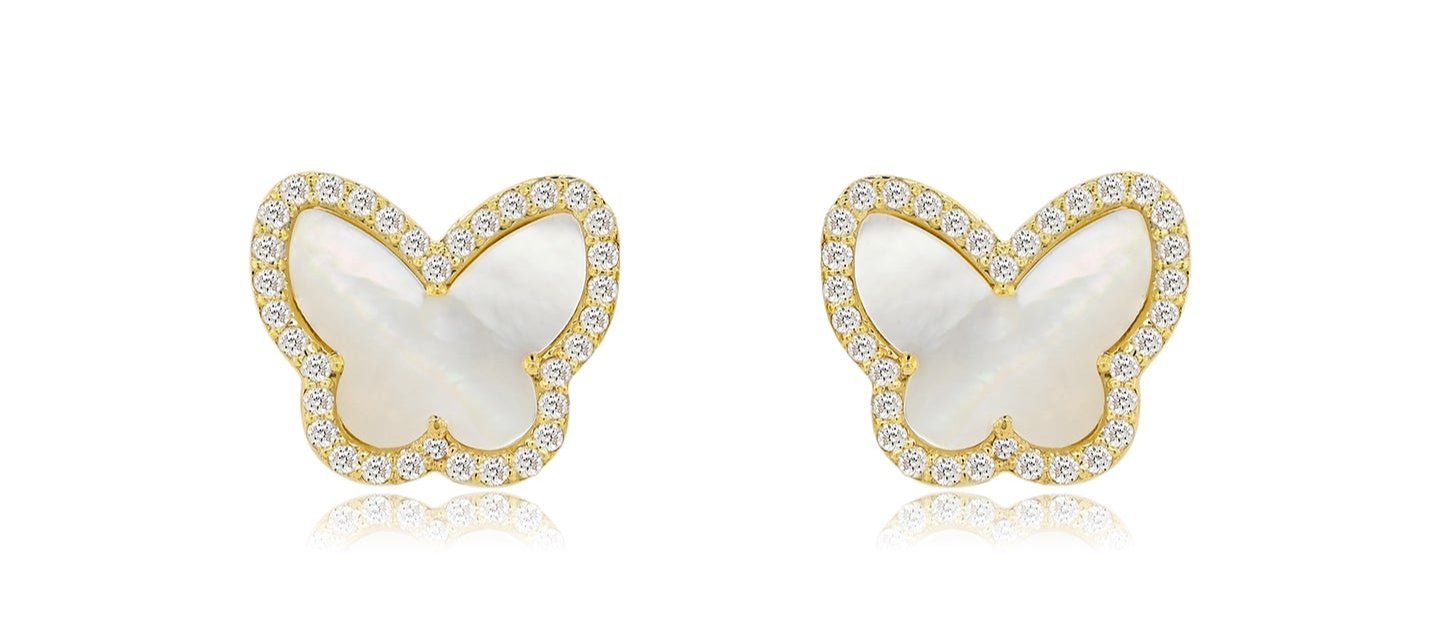 14K 0.37CT 11MM Yellow Gold Diamond Butterfly Screw-Back Earrings