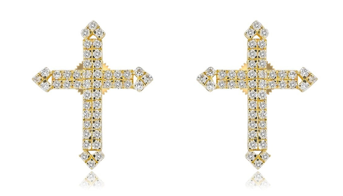 14K 0.23CT 14MM Yellow Gold Diamond Cross Screw-Back Earrings