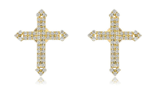 14K 0.23CT 14MM Yellow Gold Diamond Cross Screw-Back Earrings