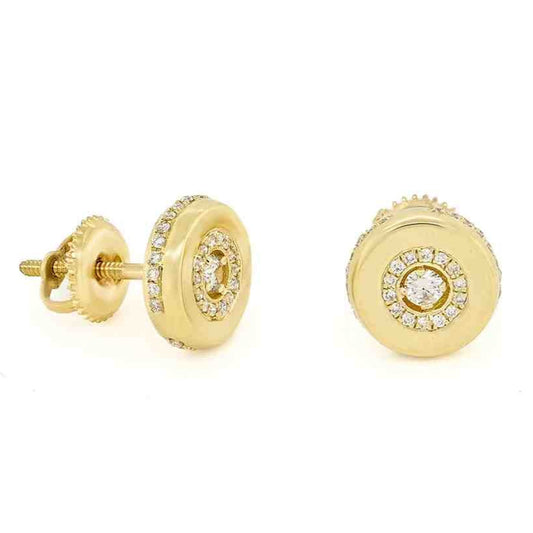 14K 0.32CT 8MM Round Yellow Gold Diamond Screw-Back Earrings
