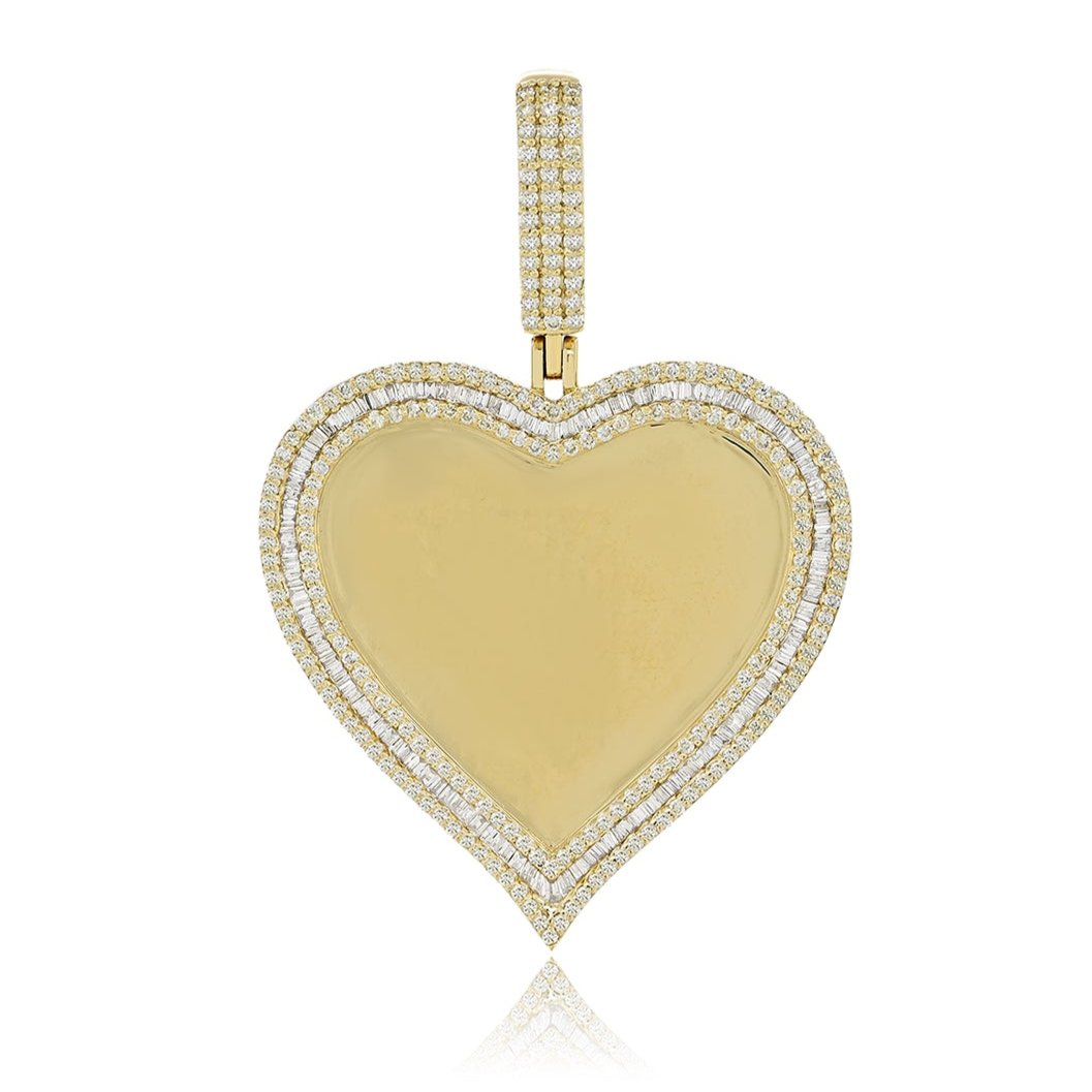 10K 1.44CT Yellow Gold Diamond Baguette Heart Memory Pendant