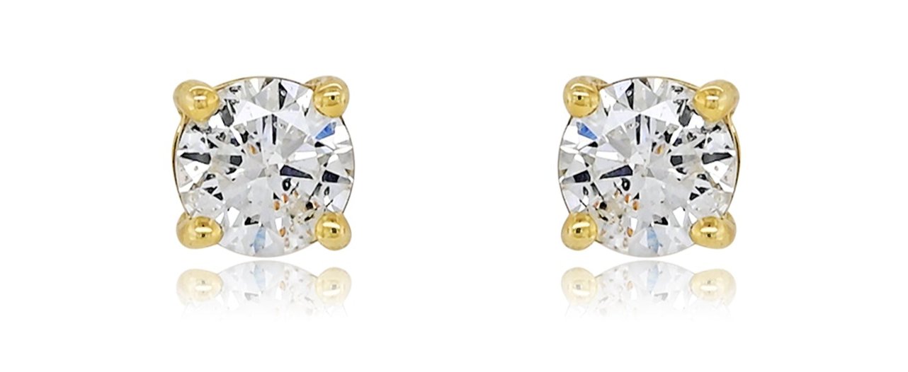 14K 2.17CT Yellow Gold Diamond Solitaire Earrings
