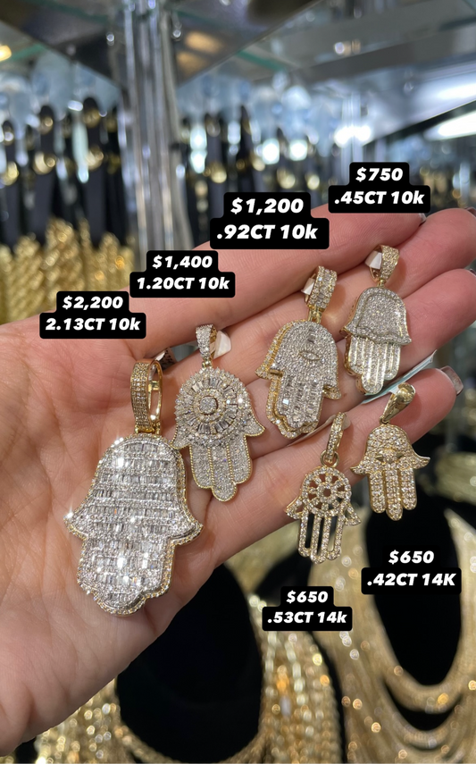 10K Diamond Hamsa Pendants