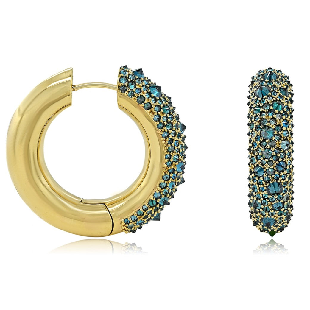 14K 3.58CT 1" Yellow Gold Inverted Diamond Hoop Earrings