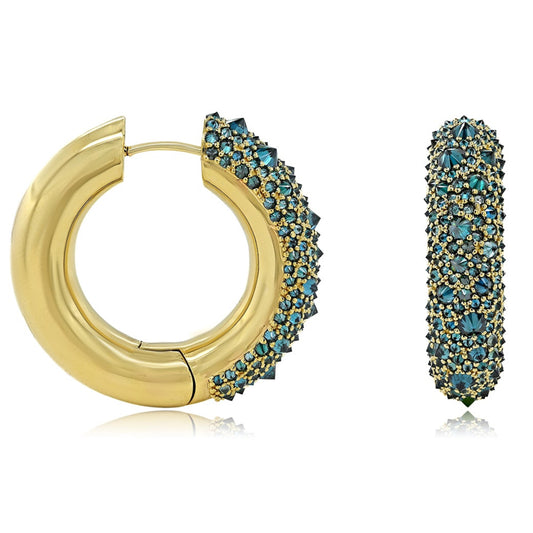 14K 3.58CT 1" Yellow Gold Inverted Diamond Hoop Earrings