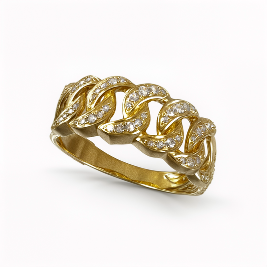 0.25CT 7MM Yellow Gold Diamond Cuban Link Ring