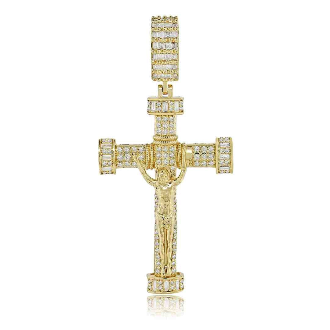 14K 0.87CT Yellow Gold Diamond Baguette Cross