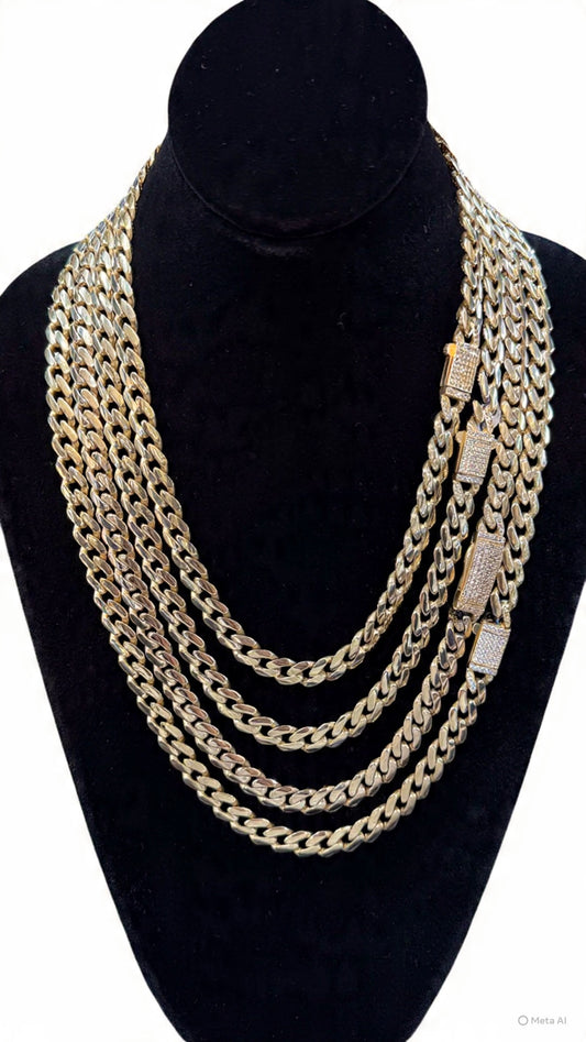 14K 9MM Gold Monaco Chain With Iced Out Lock