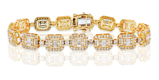 5.05CT 8MM Yellow Gold Baguette Diamond Bracelet