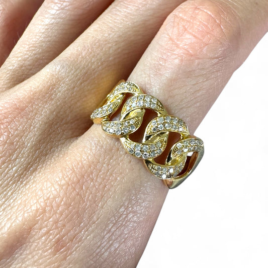 0.31CT 10MM Yellow Gold Diamond Cuban Link Ring