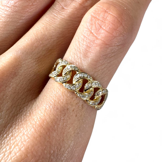 0.25CT 7MM Yellow Gold Diamond Cuban Link Ring
