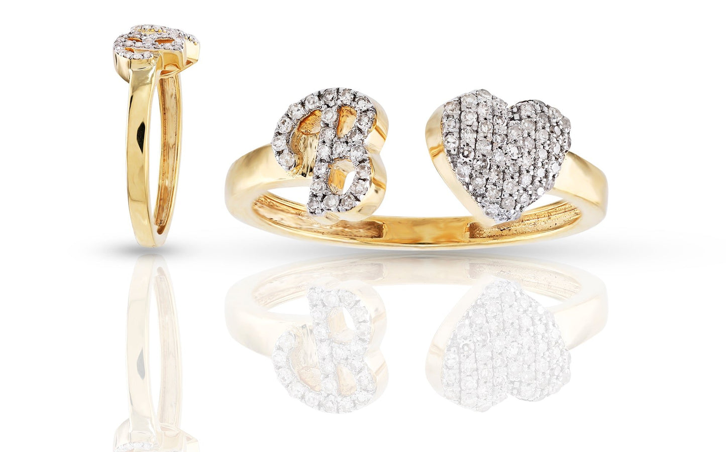 10K Diamond Initial Heart Wrap Rings