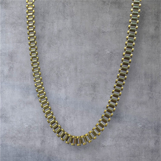 10K Yellow Gold Reversible Rlx Railroad Chain