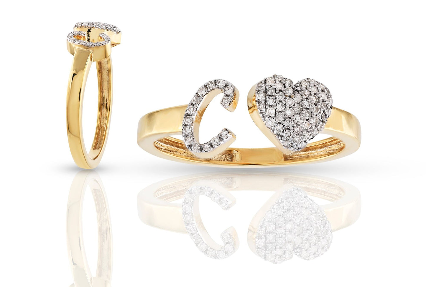 10K Diamond Initial Heart Wrap Rings