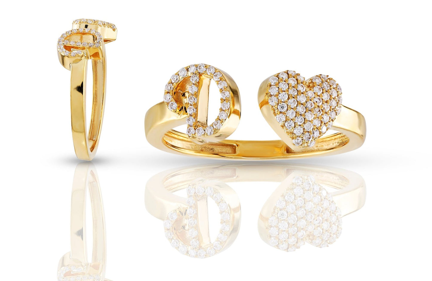 10K Diamond Initial Heart Wrap Rings