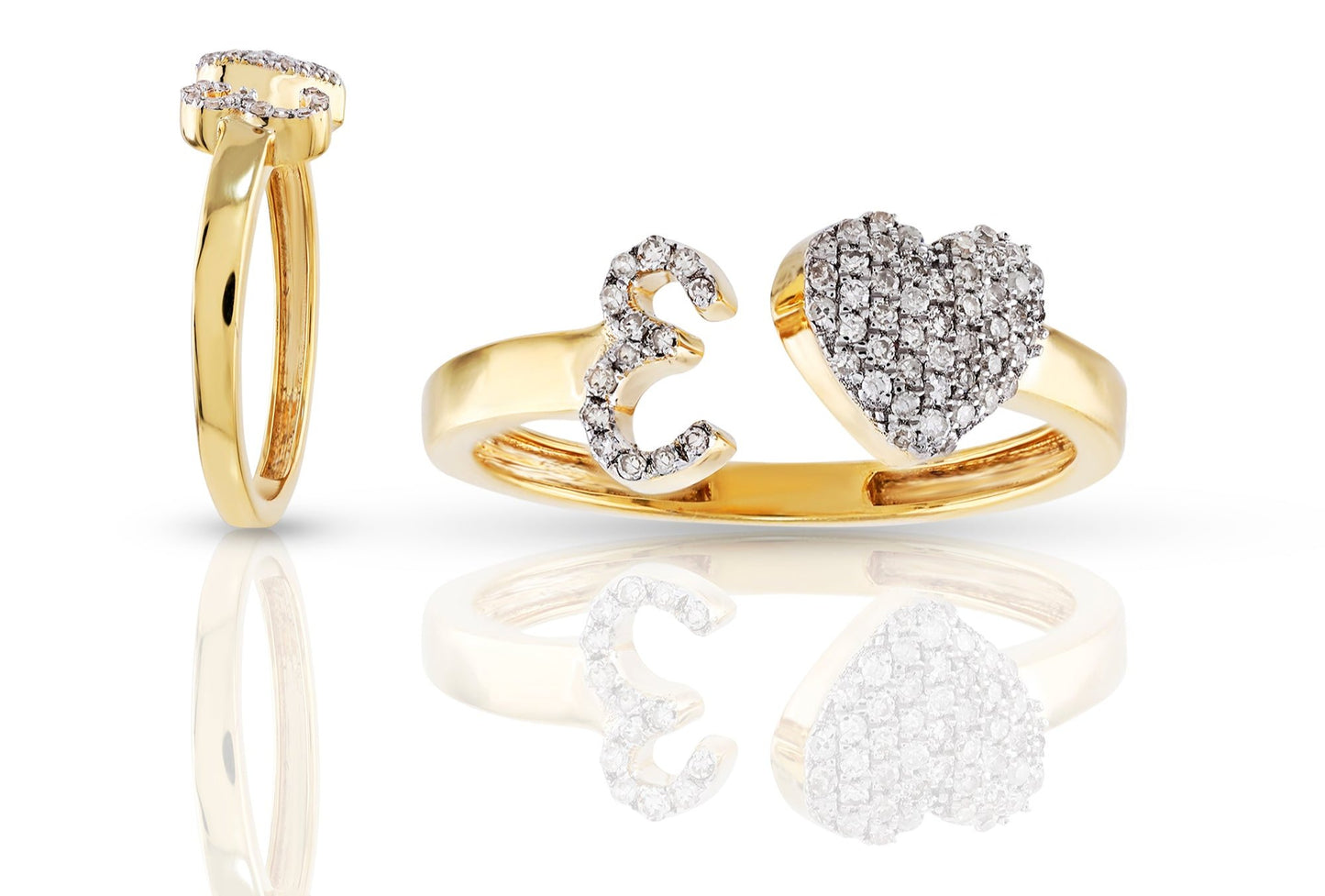 10K Diamond Initial Heart Wrap Rings