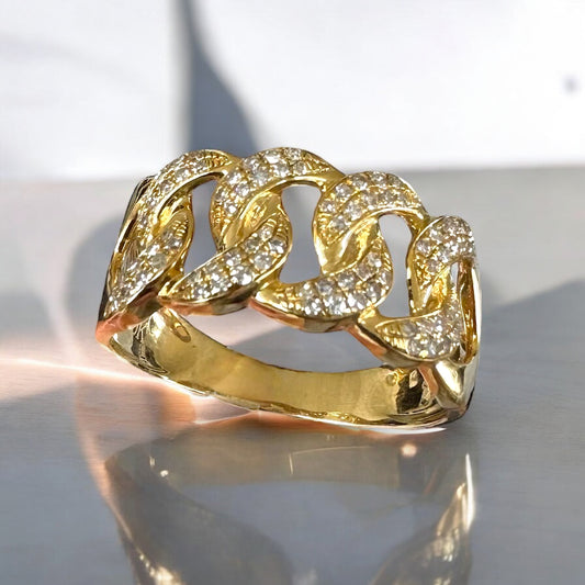 0.31CT 10MM Yellow Gold Diamond Cuban Link Ring