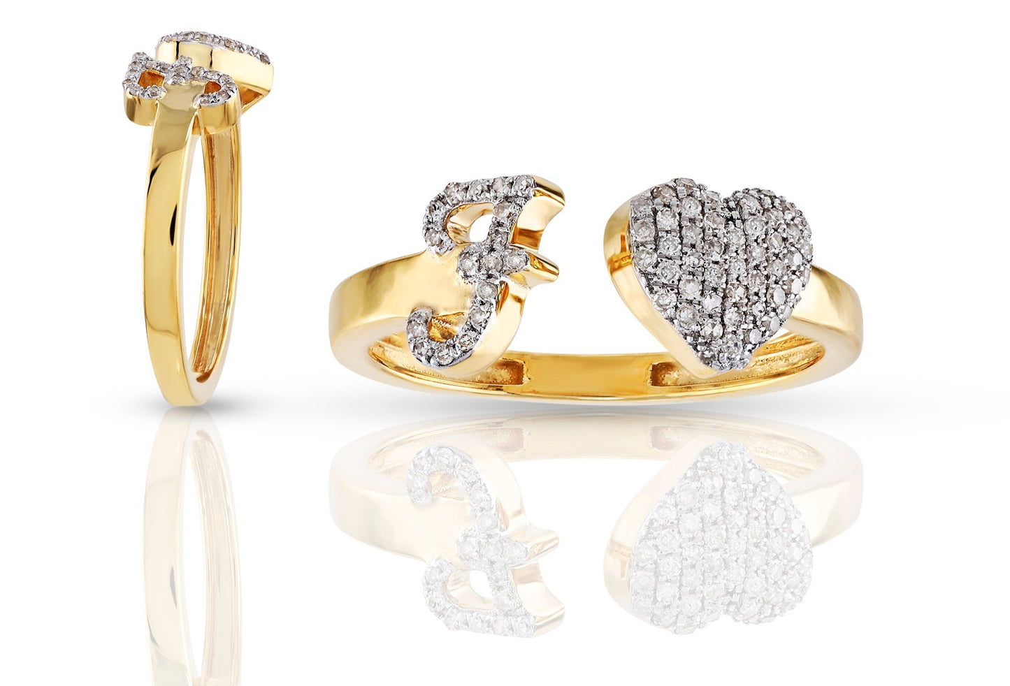 10K Diamond Initial Heart Wrap Rings