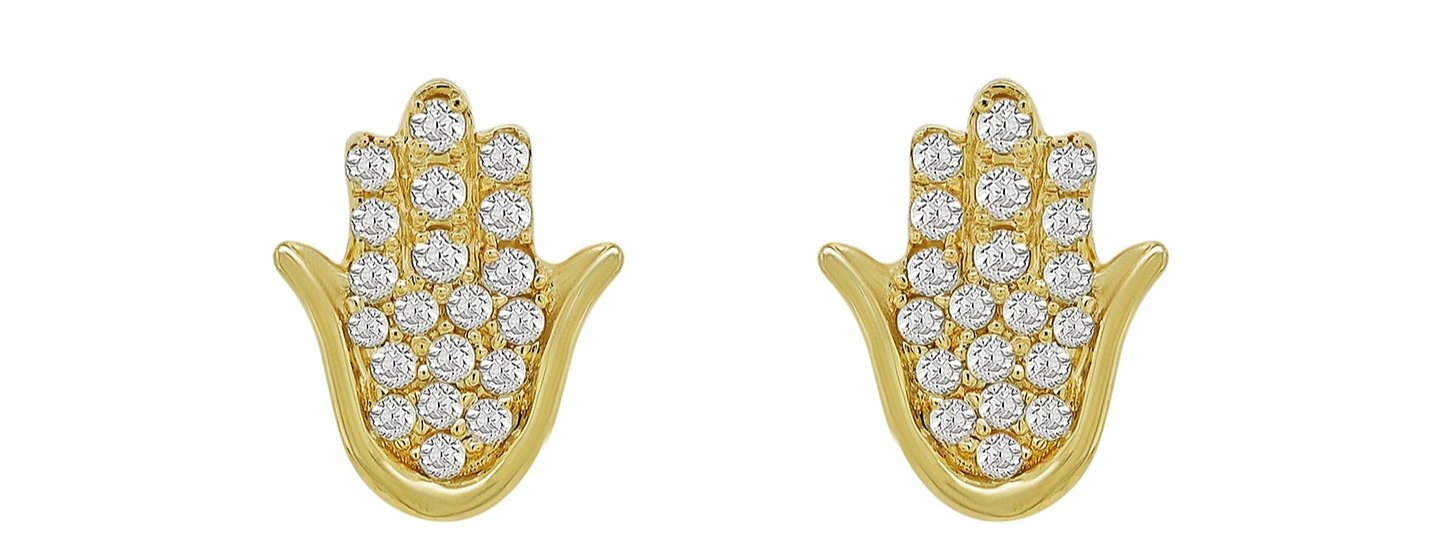 14K 0.28CT 10 MM Yellow Gold Diamonds Hamsa Screw-back Earrings