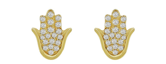 14K 0.28CT 10 MM Yellow Gold Diamonds Hamsa Screw-back Earrings