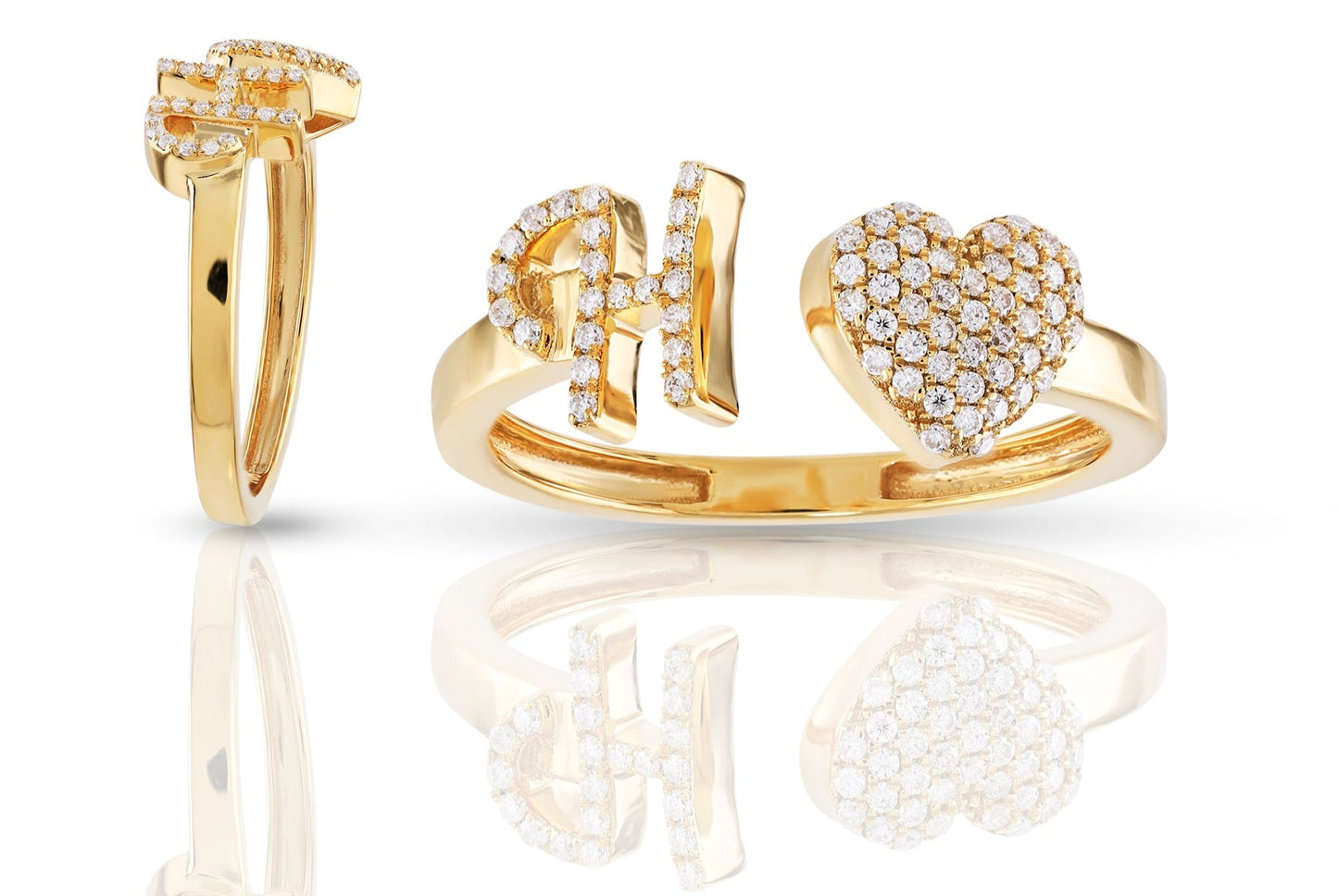 10K Diamond Initial Heart Wrap Rings