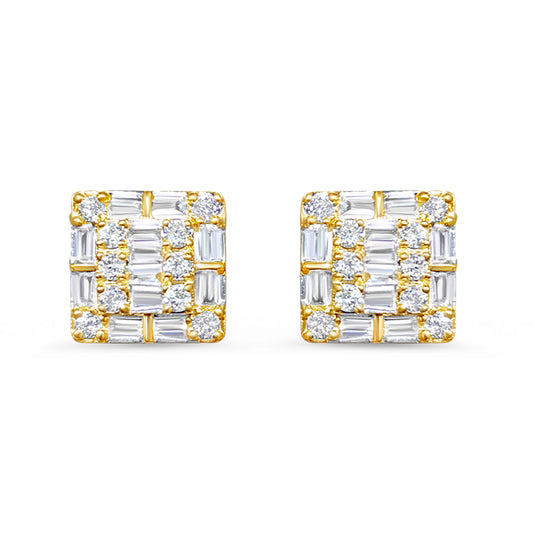 1CT Gold Square Diamond Earrings