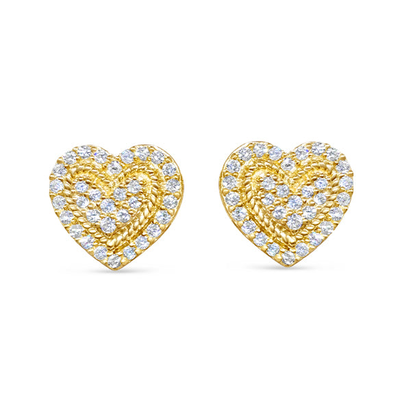 Yellow Gold Diamond Heart Earrings