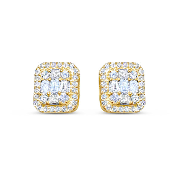 Gold Square Baguette Diamond Earrings