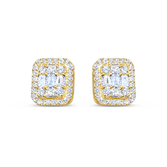 Gold Square Baguette Diamond Earrings