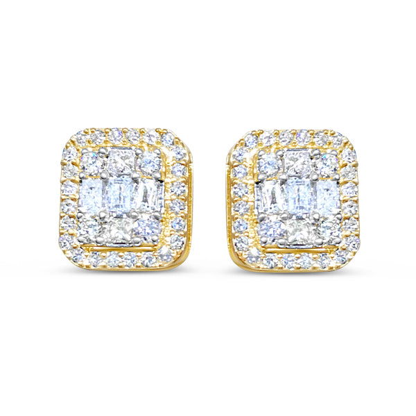1CT Gold Square Diamond Earrings