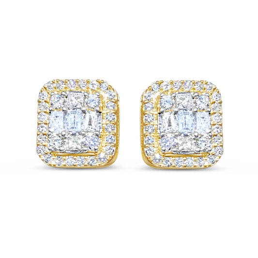 1CT Gold Square Diamond Earrings