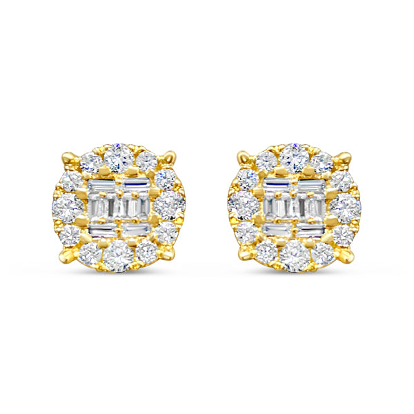 1CT Gold Diamond Round Earrings