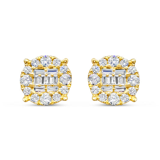 1CT Gold Diamond Round Earrings